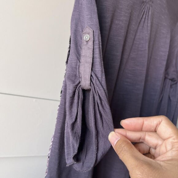 Anthropologie Tiny Blouse Women Medium Purple Black Velvet Burnout Silk Flaw - Picture 9 of 16